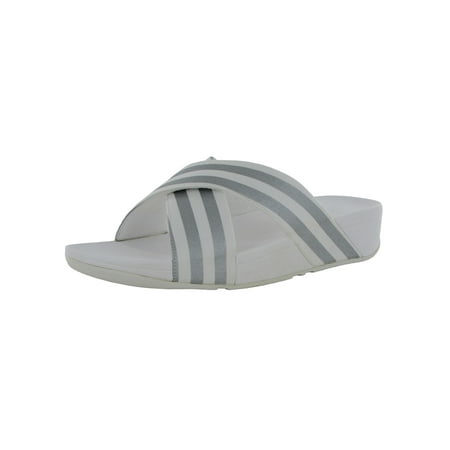 Fitflop Womens Lulu Metallic Stripe Slide Sandals Urban White/Silver US 11