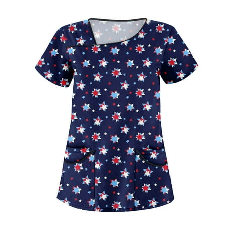 TKing Fashion Womens Summer Plus Size Independence Day Short Sleeve V-Neck Printed Tops Scrub Loose Care Workwear T-Shirt with Pocket Dark Blue 3XL
TKing Fashion Womens Summer Plus Size Independence Day Short Sleeve V-Neck Printed Tops Scrub Loose Care Workwear T-Shirt with Pocket Dark Blue 3XL