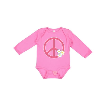Inktastic Peace Sign Cute Daisy Flowers Gift Baby Girl Long Sleeve Bodysuit