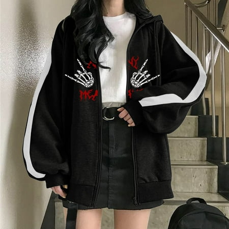 jsaierl Women s Oversized Hooded Sweatshirt Full Zip Drawstring Stripe Hoodies Long Sleeve Loose Workout Top Skull Printed Jacket for Teen Girls
jsaierl Women s Oversized Hooded Sweatshirt Full Zip Drawstring Stripe Hoodies Long Sleeve Loose Workout Top Skull Printed Jacket for Teen Girls