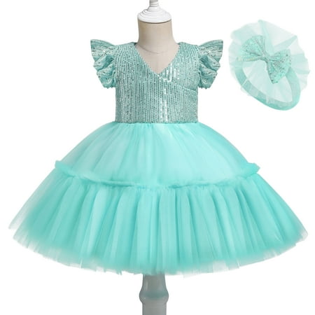 Odeerbi Girls Dress Baby Girls Clothes Long Skirt Solid Princess Bowknot Performance Dress Skirt Dress Green