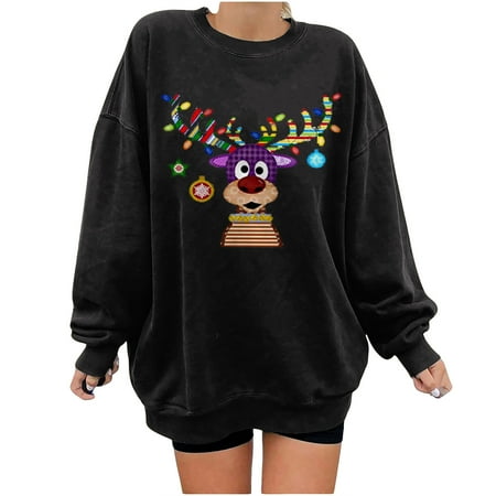jsaierl Women s Christmas Sweatshirts Long Sleeve Elk Print Top Workout Crewneck Sweatshirt Plus Size Pullover Womens Fall Fashion 2022 
jsaierl Women s Christmas Sweatshirts Long Sleeve Elk Print Top Workout Crewneck Sweatshirt Plus Size Pullover Womens Fall Fashion 2022