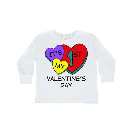 Inktastic 1st Valentine s Day Hearts Gift Toddler Boy or Toddler Girl Long Sleeve T-Shirt