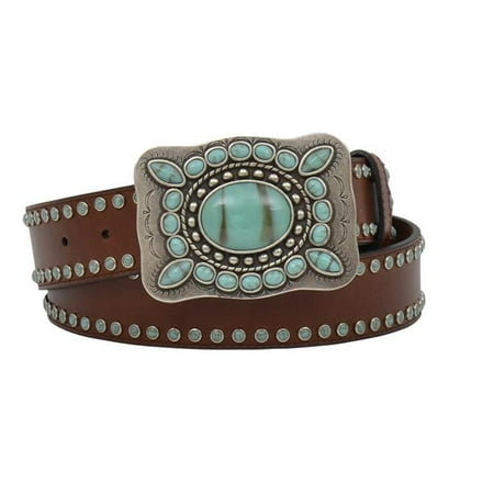 Angel Ranch DA894-M 1.50 in. Turquoise Colored Stones Ladies Belt, Dark Brown - Medium