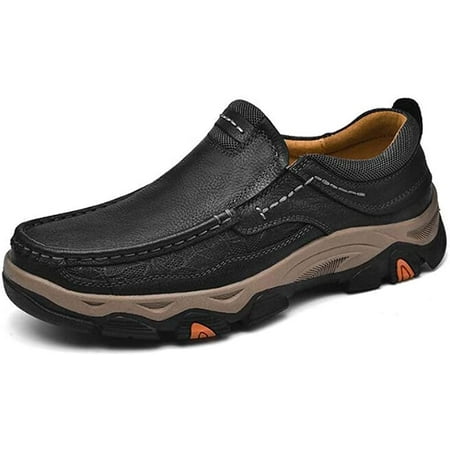 New Large Size Men s Leather Sports Leather Non-Slip wear-Resistant Hiking Sneakers Slip-on Men s Casual Leather Shoes