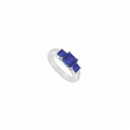 Fine Jewelry Vault UBUJ548W14S Three Stone Created Sapphire Ring in 14K White Gold - 0.50 CT TGW