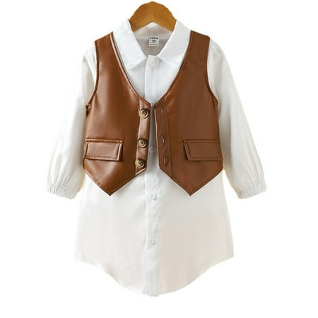 Kids Toddler Children Cotton Autumn Long Sleeve Shirt Dress PU Leather Vest Set Clothes
Kids Toddler Children Cotton Autumn Long Sleeve Shirt Dress PU Leather Vest Set Clothes