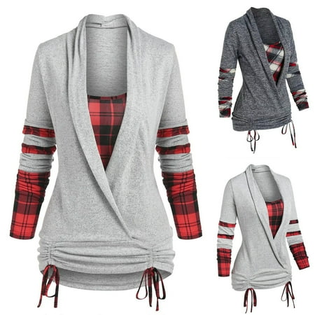 Yinreli Stand Collar Long Sleeve Women Blouse Fake Two Pieces Plaid Patchwork Drawstring Hem Pullover Blouse Female Clothing
Yinreli Stand Collar Long Sleeve Women Blouse Fake Two Pieces Plaid Patchwork Drawstring Hem Pullover Blouse Female Clothing