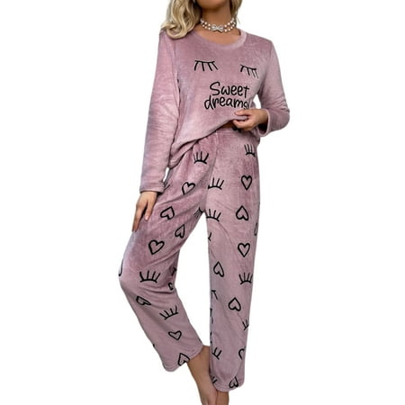 Voguele Women Flannel Pajamas Sets Letters Print Nightwear Long Sleeve Sleepwear Home Clothes Lounge Set Loose Purple S
Voguele Women Flannel Pajamas Sets Letters Print Nightwear Long Sleeve Sleepwear Home Clothes Lounge Set Loose Purple S