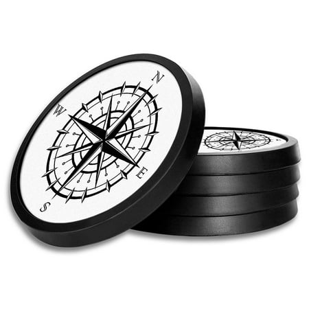 Silicone Non-Slip Drink Coasters with Removable Printed Absorbent Felt Pad - Set of 4 - Compass