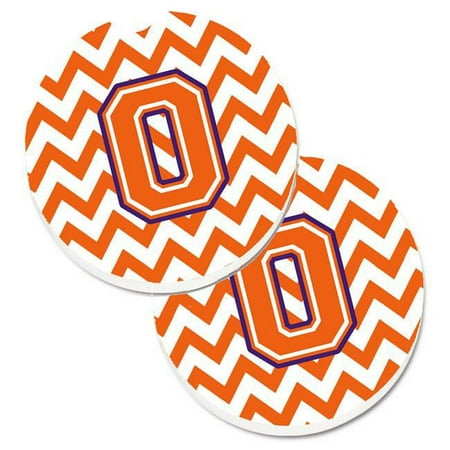Letter O Chevron Orange & Regalia Set of 2 Cup Holder Car Coaster