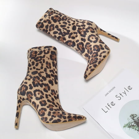 Aueoeo Womens Boots Winter Boots Leopard Print Pointed Toe Women S Boots Sexy High Heel Women S Boots Womens Boots Clearance Sale
