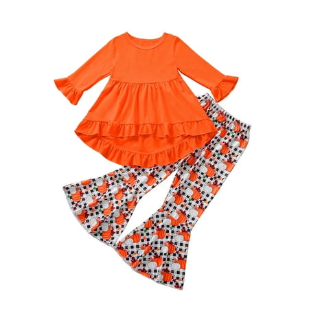 FOCUSNORM Toddler Girls Outfits Irregular Hem Long Sleeve O-neck Tops +Pumpkin Print Flared Trousers
FOCUSNORM Toddler Girls Outfits Irregular Hem Long Sleeve O-neck Tops +Pumpkin Print Flared Trousers