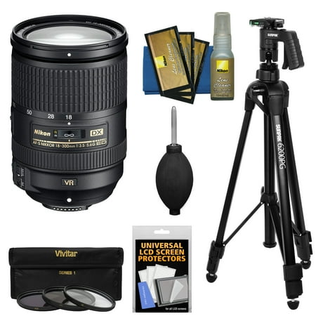 Nikon 18-300mm f\/3.5-5.6G VR DX ED AF-S Nikkor-Zoom Lens + Pistol Grip Tripod + 3 Filters Kit for D3200, D3300, D5300, D5500, D7100, D7200 DSLR Camera