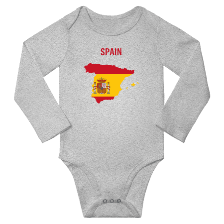 Spain Flag Map Baby Long Slevve Rompers (Gray 6-12 Months)