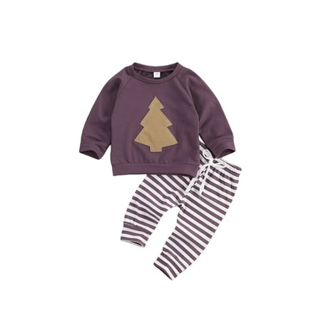 Canrulo Newborn Infant Baby Boy Girl Outfits Christmas Tree Long Sleeve Sweatshirts Tops Striped Pants 2PCS Clothes Purple 12-18 Months
Canrulo Newborn Infant Baby Boy Girl Outfits Christmas Tree Long Sleeve Sweatshirts Tops Striped Pants 2PCS Clothes Purple 12-18 Months