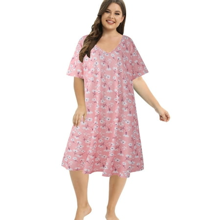 Baozhu Summer Nightgowns for Women V Neck Nightshirts Short Sleeve Soft Print Nightdress XL-5XL
Baozhu Summer Nightgowns for Women V Neck Nightshirts Short Sleeve Soft Print Nightdress XL-5XL