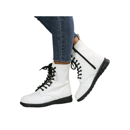 SIMANLAN Ladies Ankle Boots Casual Booties Side Zip Combat Boot Womens Faux Leather Shoes Women Lace Up White 9
SIMANLAN Ladies Ankle Boots Casual Booties Side Zip Combat Boot Womens Faux Leather Shoes Women Lace Up White 9
