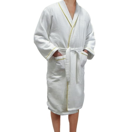 HeatWave European Spa & Bath White Waffle Weave Terry Cloth Robe w/ Gold Embroidered Trim
HeatWave European Spa & Bath White Waffle Weave Terry Cloth Robe w/ Gold Embroidered Trim