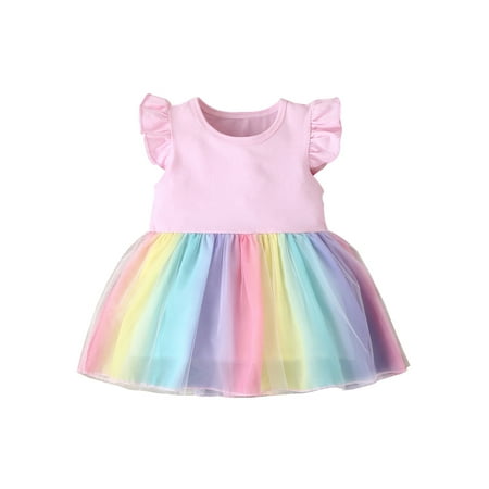 Toddler Baby Girls Summer Ruffles Fly Sleeve Dress Fashion Rainbow Mesh Yarn Stitching A-line Princess MIni Cute Children Dress
Toddler Baby Girls Summer Ruffles Fly Sleeve Dress Fashion Rainbow Mesh Yarn Stitching A-line Princess MIni Cute Children Dress