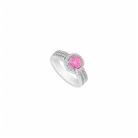 Pink Sapphire & Diamond Halo Engagement Ring 14K White Gold, 1.60 CT - Size 10