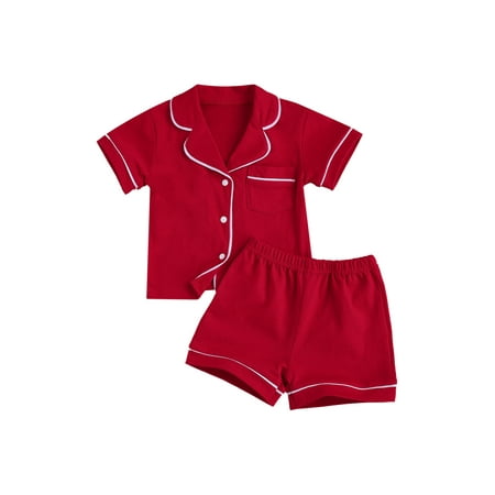 TFFR Little Boy Girl s 2-piece Pajama Solid Color Short Sleeve Button Top Short Pants Suits
TFFR Little Boy Girl s 2-piece Pajama Solid Color Short Sleeve Button Top Short Pants Suits