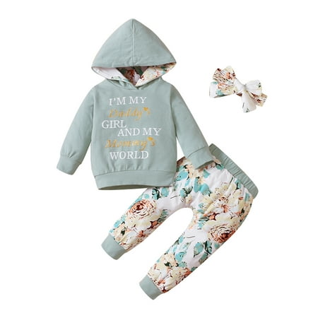 Frobukio Autumn Kids Baby Girls Clothes Set Letter Long Sleeve Hooded Sweatshirt Floral Pants Headband Bean Green 6-9 Months
Frobukio Autumn Kids Baby Girls Clothes Set Letter Long Sleeve Hooded Sweatshirt Floral Pants Headband Bean Green 6-9 Months
