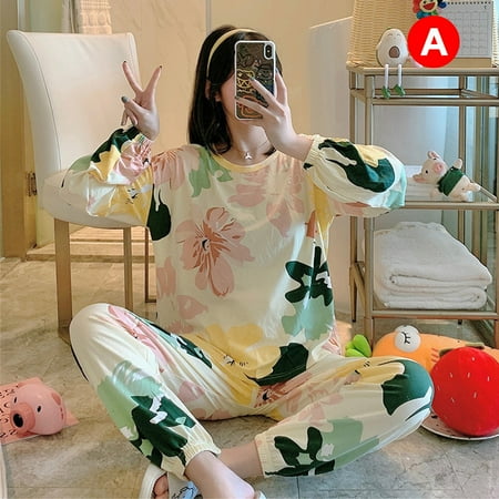 Women Pajamas Suit Long Sleeve Top Trousers Cartoon Print Loose Two-piece Sleepwear Home Service Set(A M)
Women Pajamas Suit Long Sleeve Top Trousers Cartoon Print Loose Two-piece Sleepwear Home Service Set(A M)