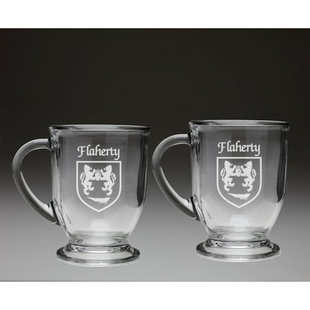 Flaherty Irish Coat of Arms Glass Coffee Mugs - Set of 2