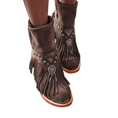 Cathalem Boots Women Flat Heel Women Autumn And Winter Tassel Boots Fashion Women Boots Large Casual Shoes Shoes Brown 6.50