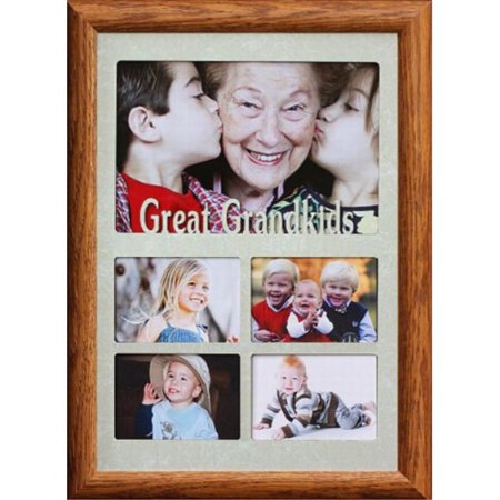 7x10 GREAT GRANDKIDS ~ Multi-Landscape Collage Picture Frame ~ Cream Marble Mat with Fruitwood Frame