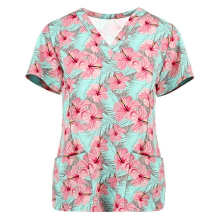 Nurse Scrubs Shirts for Women Summer V Neck Short Sleeve Uniform Tops Boho Floral Print Pockets Working Blosues
Nurse Scrubs Shirts for Women Summer V Neck Short Sleeve Uniform Tops Boho Floral Print Pockets Working Blosues