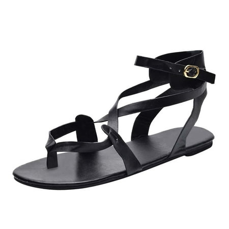 muxika Summer Women Ladies Sandals Cross Strap Flat Ankle Roman Casual Shoes