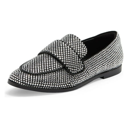 

Jeffrey Campbell Velvit-JL Black Clear Fashion Slip On Rhinestone Flat Loafers