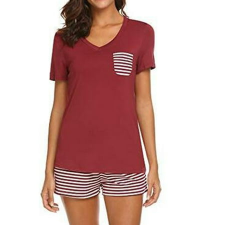 Yesbay 2 Pcs/Set Lady Pajamas Sets Stripe Shorts V Neck Short Sleeve Casual Women Shorts Sets for Home
Yesbay 2 Pcs/Set Lady Pajamas Sets Stripe Shorts V Neck Short Sleeve Casual Women Shorts Sets for Home