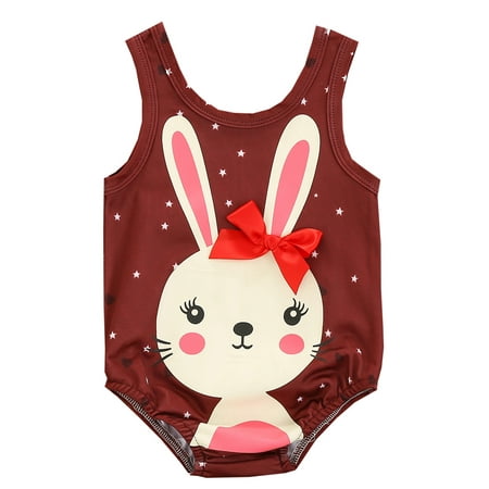 Bmnmsl Baby Girl Swimsuit Cartoon Bunny Print Sleeveless Bodysuit