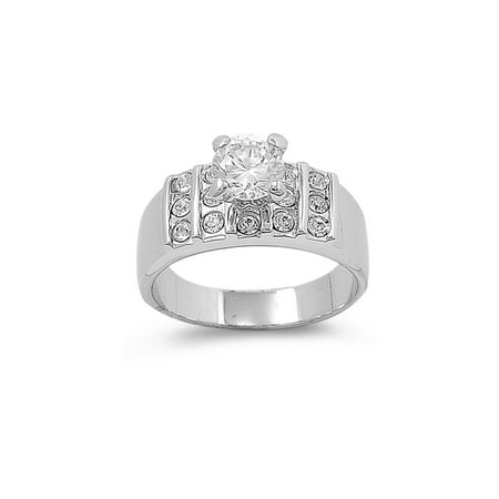 Round Center Cubic Zirconia Designer Ring Sterling Silver Size 8