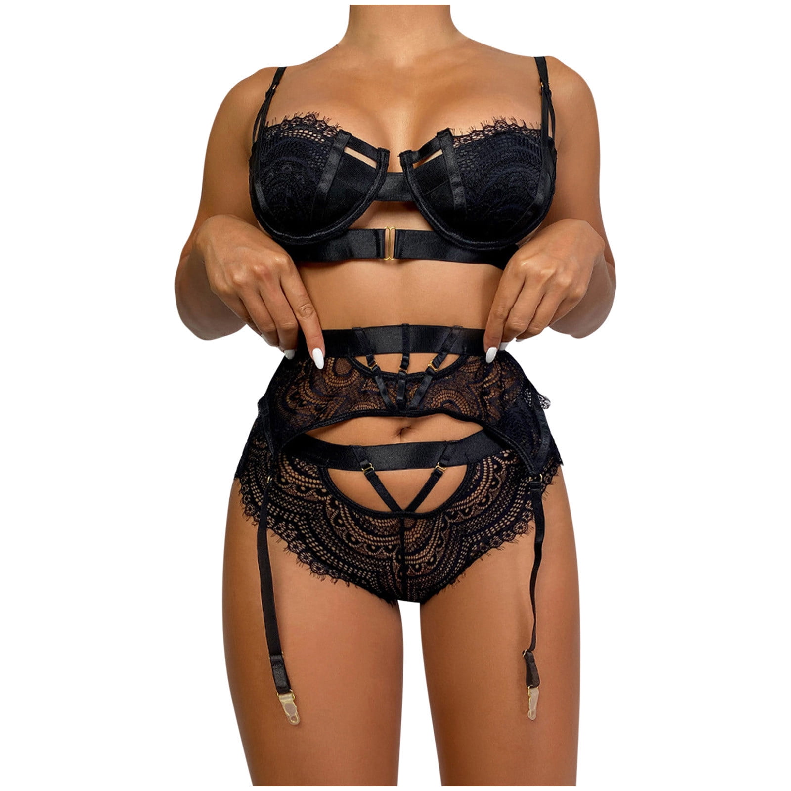 Htnbo Teddy Lingerie For Women Straps Sexy Lace Underwear Black M