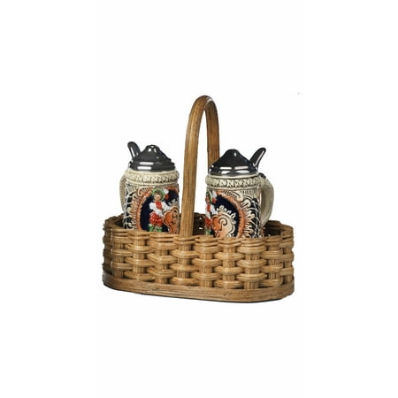 German Steinshaped Salt- and Peppershakers in wooden basket
