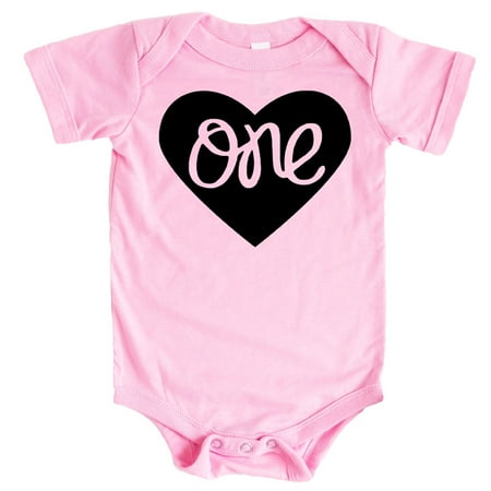 Baby Girls First Birthday Bodysuit One Inside Heart Design 1st Birthday Outfit Girl Pink Bodysuit