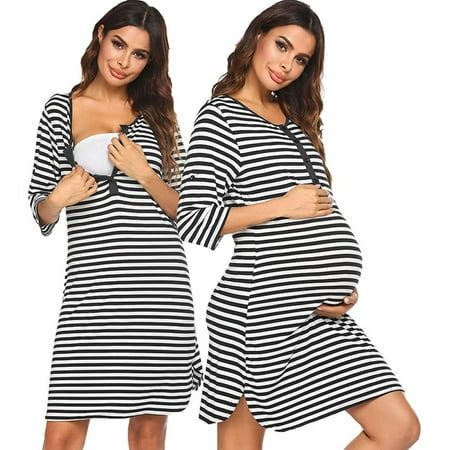 Women s Nightgown Striped Sleepwear 3/4 Sleeves Nightshirts Soft Button Sleep Dress
Women s Nightgown Striped Sleepwear 3/4 Sleeves Nightshirts Soft Button Sleep Dress