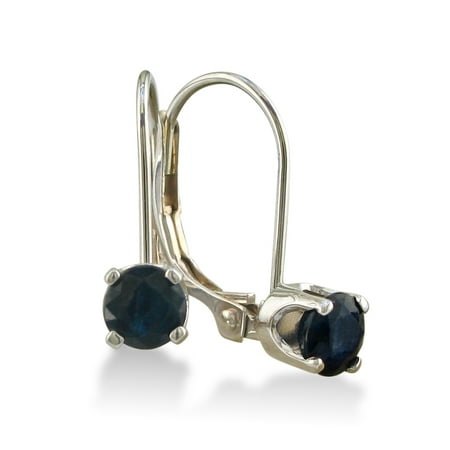 4mm Round Sapphire Leverback Earrings in 14k White Gold