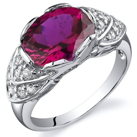 Peora 3.50 Ct Created Ruby Engagement Ring in Rhodium-Plated Sterling Silver
