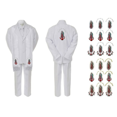 Baby Boy Christening Formal White Single Breasted Suit Silver Gold Guadalupe on Stole & Back Sm-20
Baby Boy Christening Formal White Single Breasted Suit Silver Gold Guadalupe on Stole & Back Sm-20