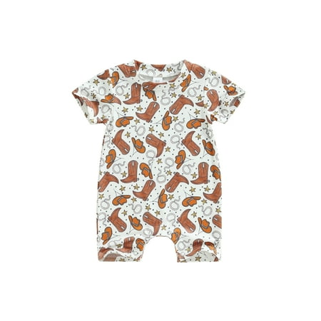 Infant Baby Western Cowboy Jumpsuit Cartoon Bull Head Print Short Sleeve Round Neck Romper for Boys Girls 0-18 Months
Infant Baby Western Cowboy Jumpsuit Cartoon Bull Head Print Short Sleeve Round Neck Romper for Boys Girls 0-18 Months