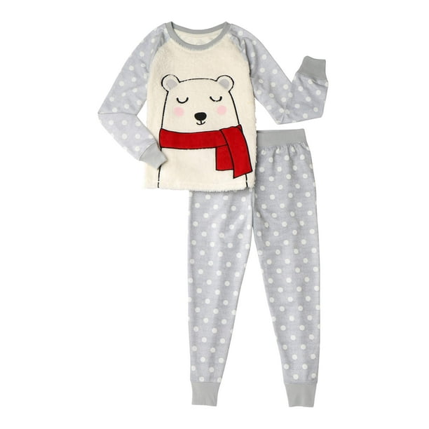Wonder Nation Girl's Critter Fuzzy Top and Sleep Pants Pajamas, 2-Piece Set
