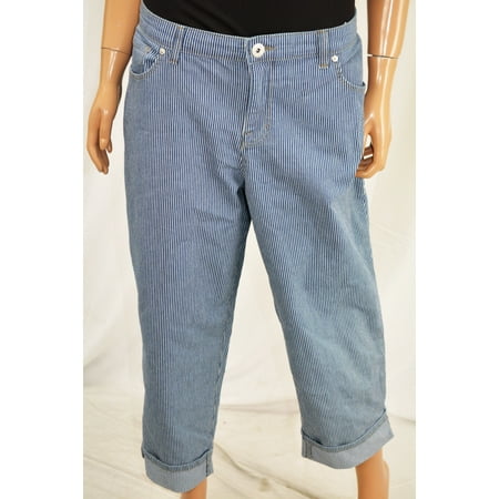 Style&Co Women Blue Striped Curvy Fit Capri Cropped Denim Jeans 18