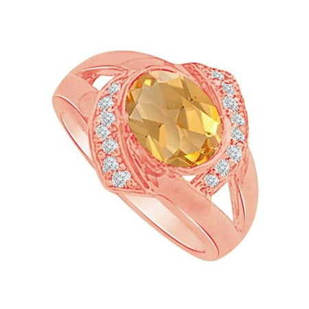 UBNR82557P149X7CZCT Oval Citrine & CZ Split Shank Ring in 14K Rose Gold, 16 Stones