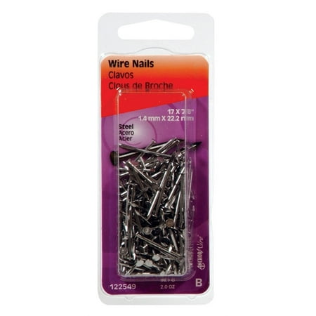 Hillman Wire Nails 7/8 Bright Steel 17 Ga Polybox 2 Oz Pack of 6