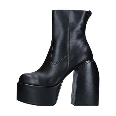 

VEKDONE 2023 Clearance Winter Savings Clearance Deals 2022! Women s Profiled Heel Thick Heel High Heel Short Boots Dark Black Punk Style Short Boots